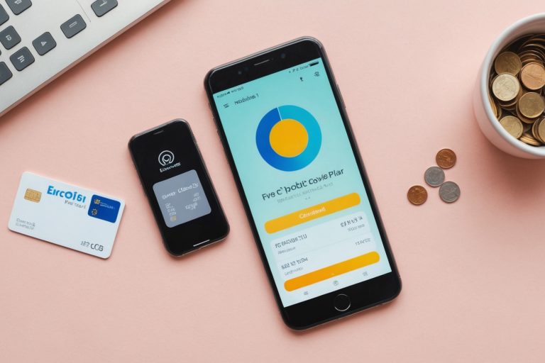Smartphone affichant un comparateur de forfaits mobiles à côté d'une carte SIM et de pièces d'euros