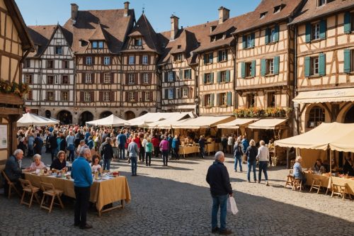 Stands associatifs et visiteurs réunis en plein air à Colmar
