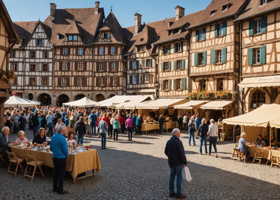 Stands associatifs et visiteurs réunis en plein air à Colmar