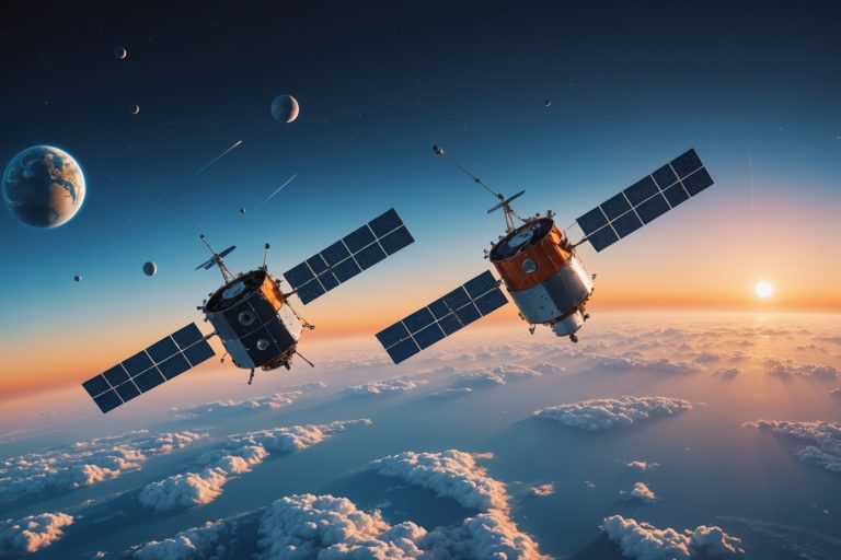 Illustration de satellites équipés d'intelligence artificielle en orbite autour de la Terre